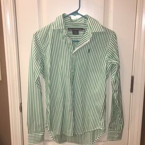 //green polo button down shirt// selling for $16